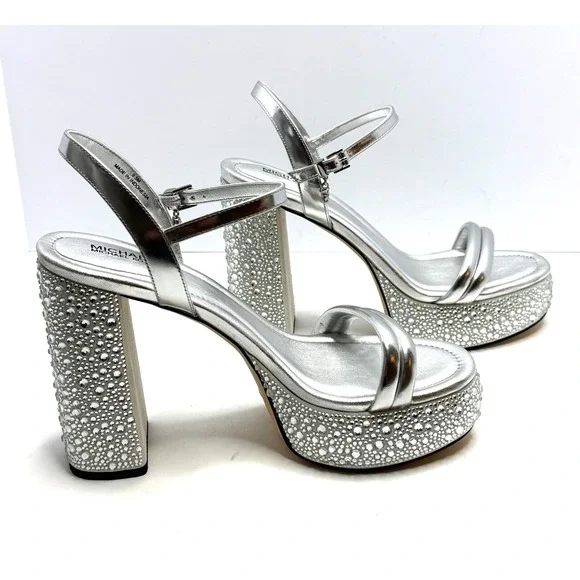 Michael Michael Kors Laci Ankle-Strap Platform Sandals Silver Size 10 NWT/BOX - Picture 6 of 9